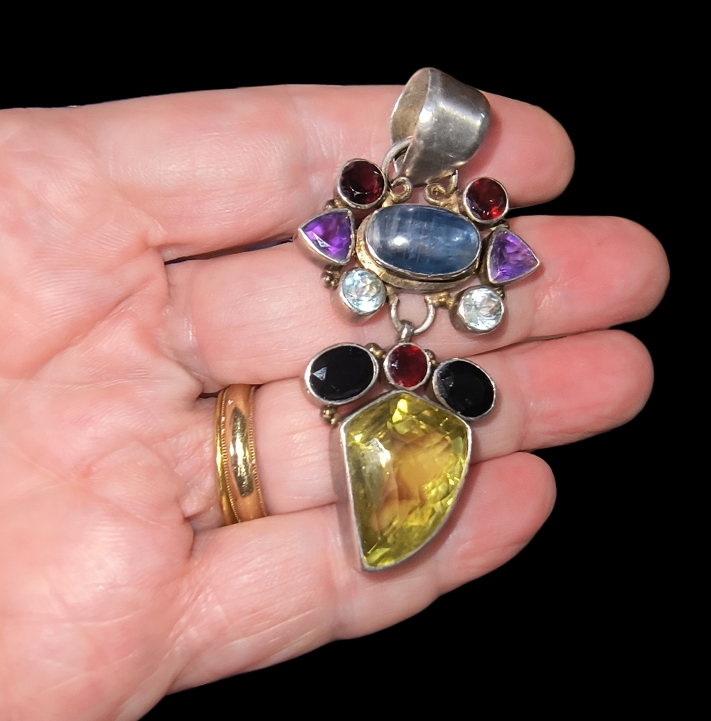 Large Sterling Silver Multi-Gemstone Artisan Statement Pendant - Picture 7 of 10